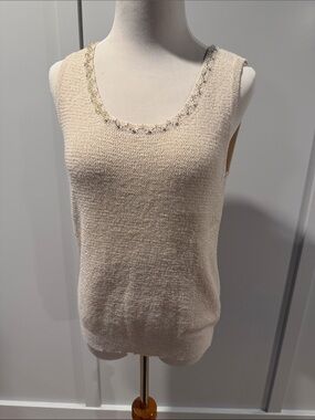 Lanvin Cream Textured Knit Sweater with gold thread accent